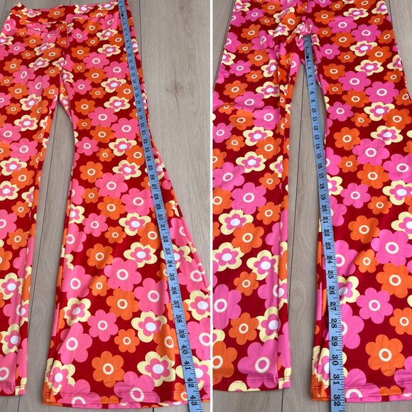 60s Marsha Brady-Inspired Floral Bell Bottom Legging Pants w/ Elastic Waist (L) - Picture 3 of 12